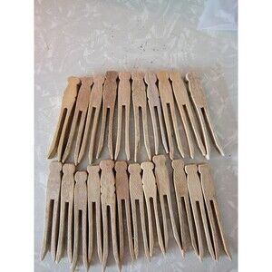Vintage Wooden Clothes Pins Lot of 22 Flat Top 4" Long Retro Laundry
